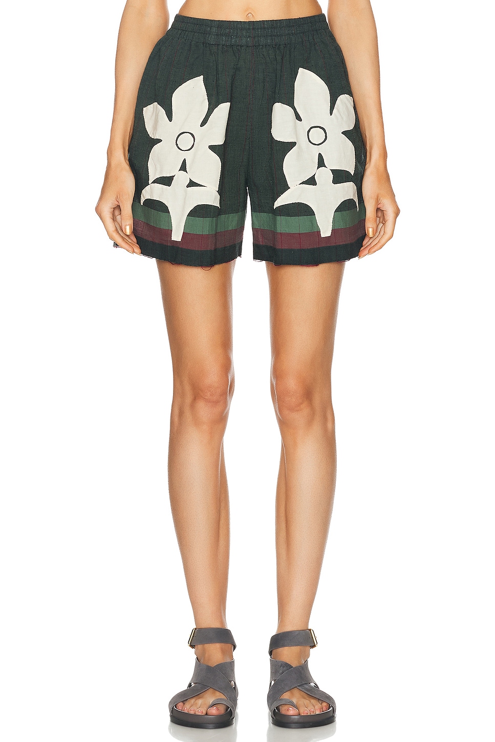 Image 1 of HARAGO Applique Shorts in Green