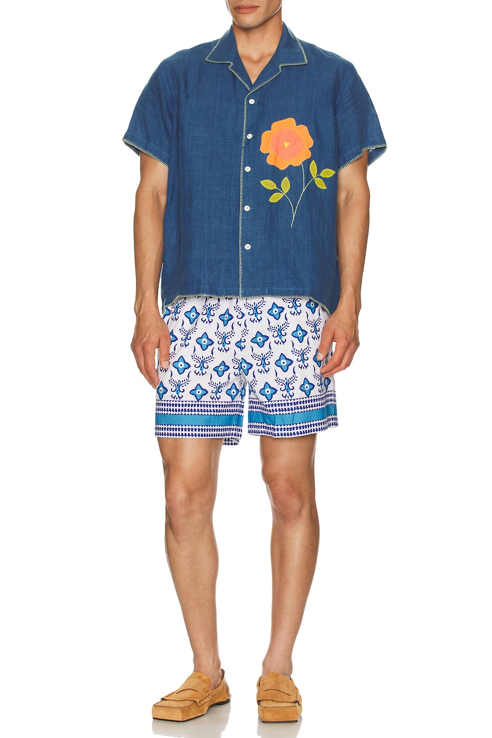 Image 1 of HARAGO Block Printed Shorts in White
