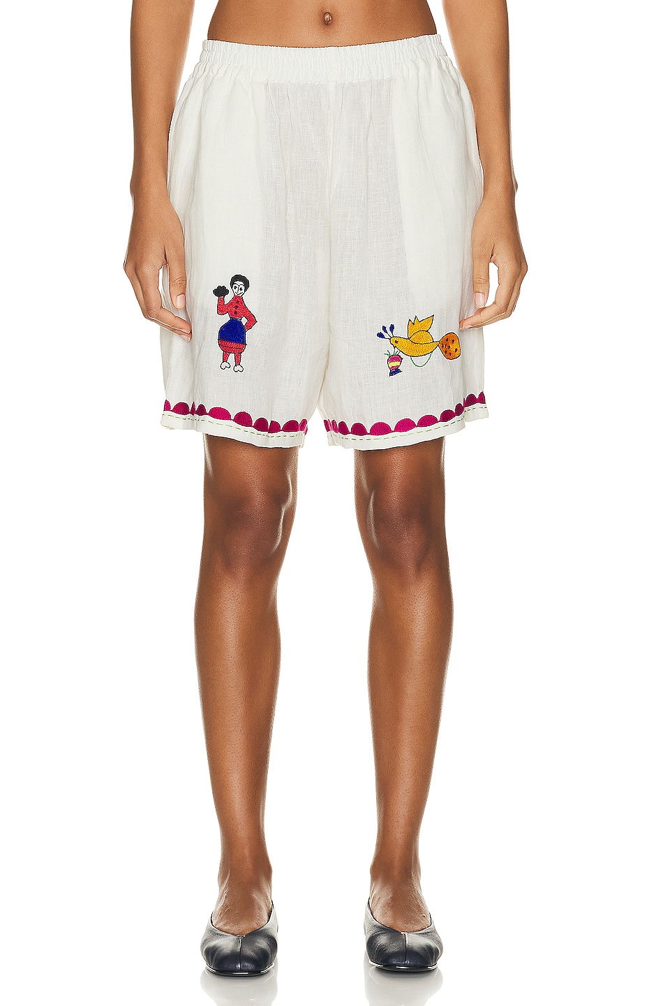 Image 1 of HARAGO Hazari Embroidered Short in Off White