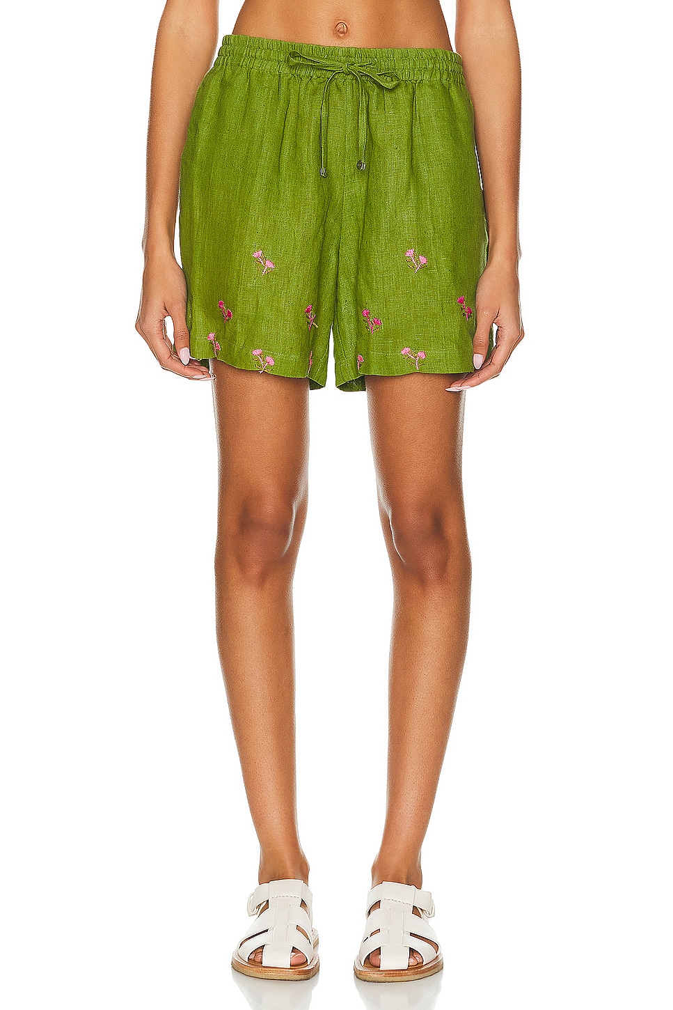 Image 1 of HARAGO Embroidered Shorts in Green