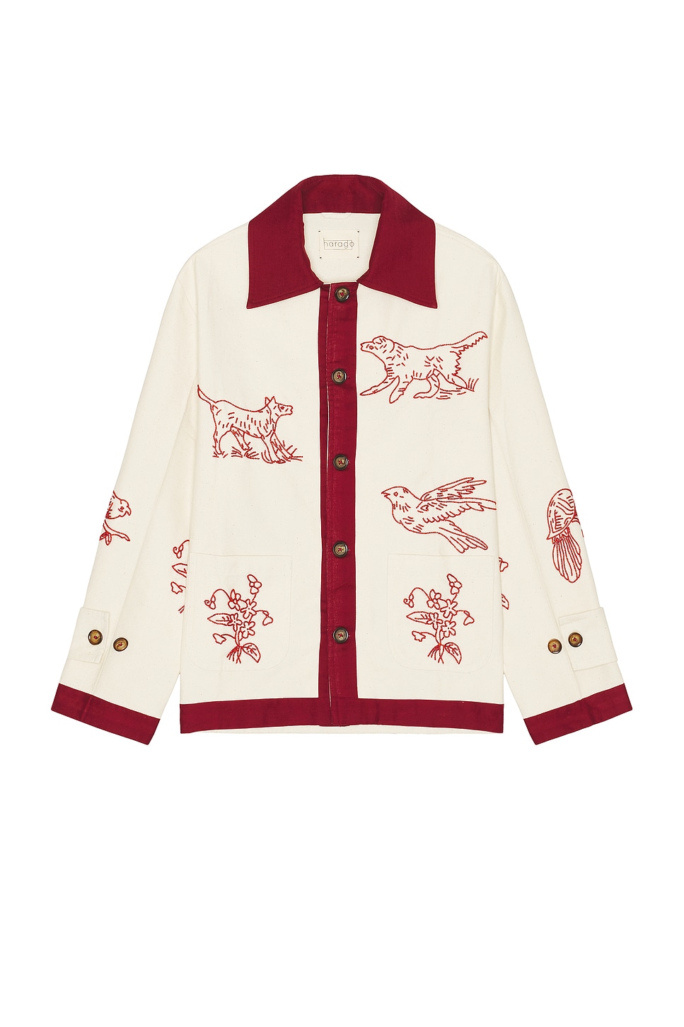 Image 1 of HARAGO Red Work Embroidered Blouson in Off white