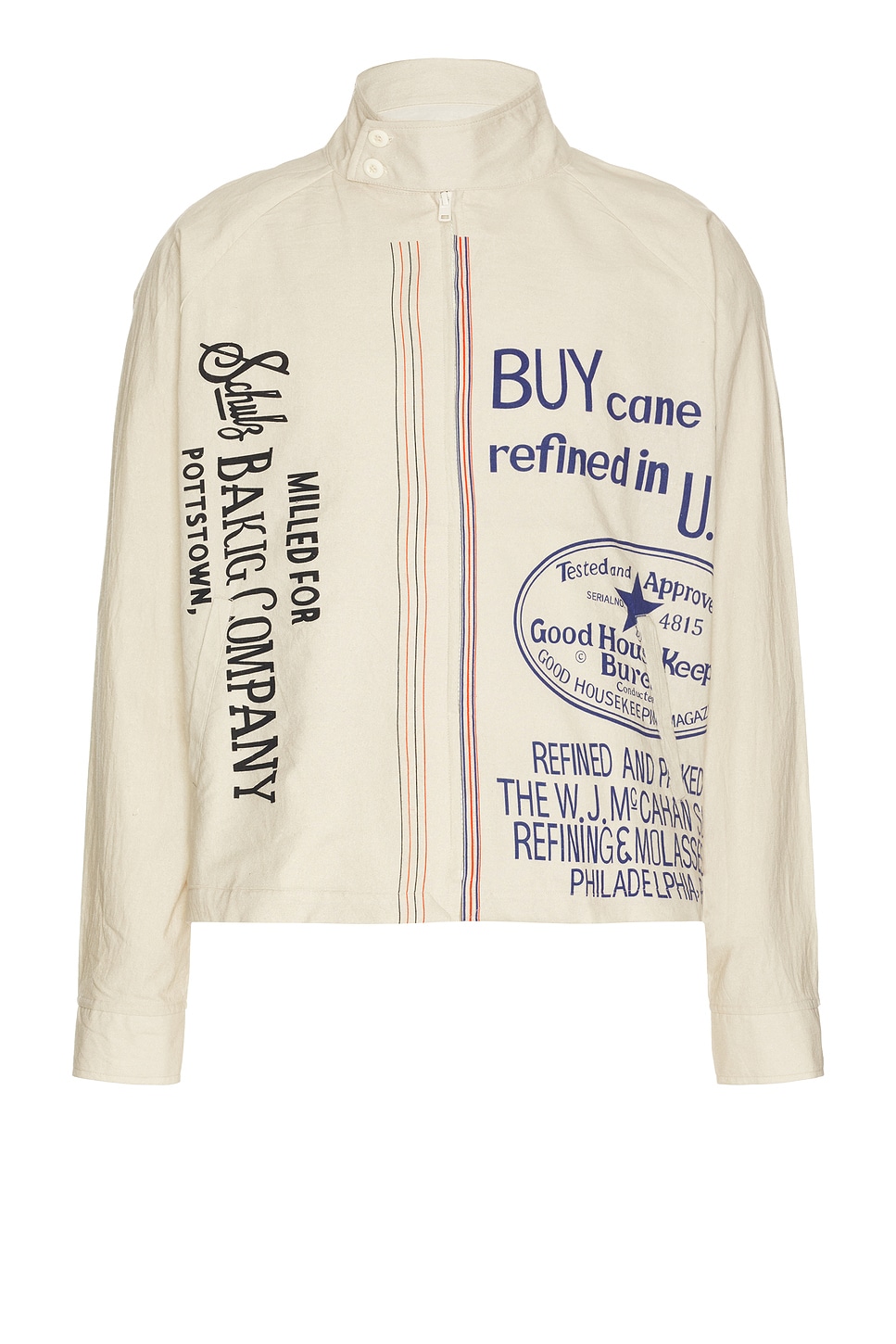 Printed Zipper Cropped Jacket in Beige