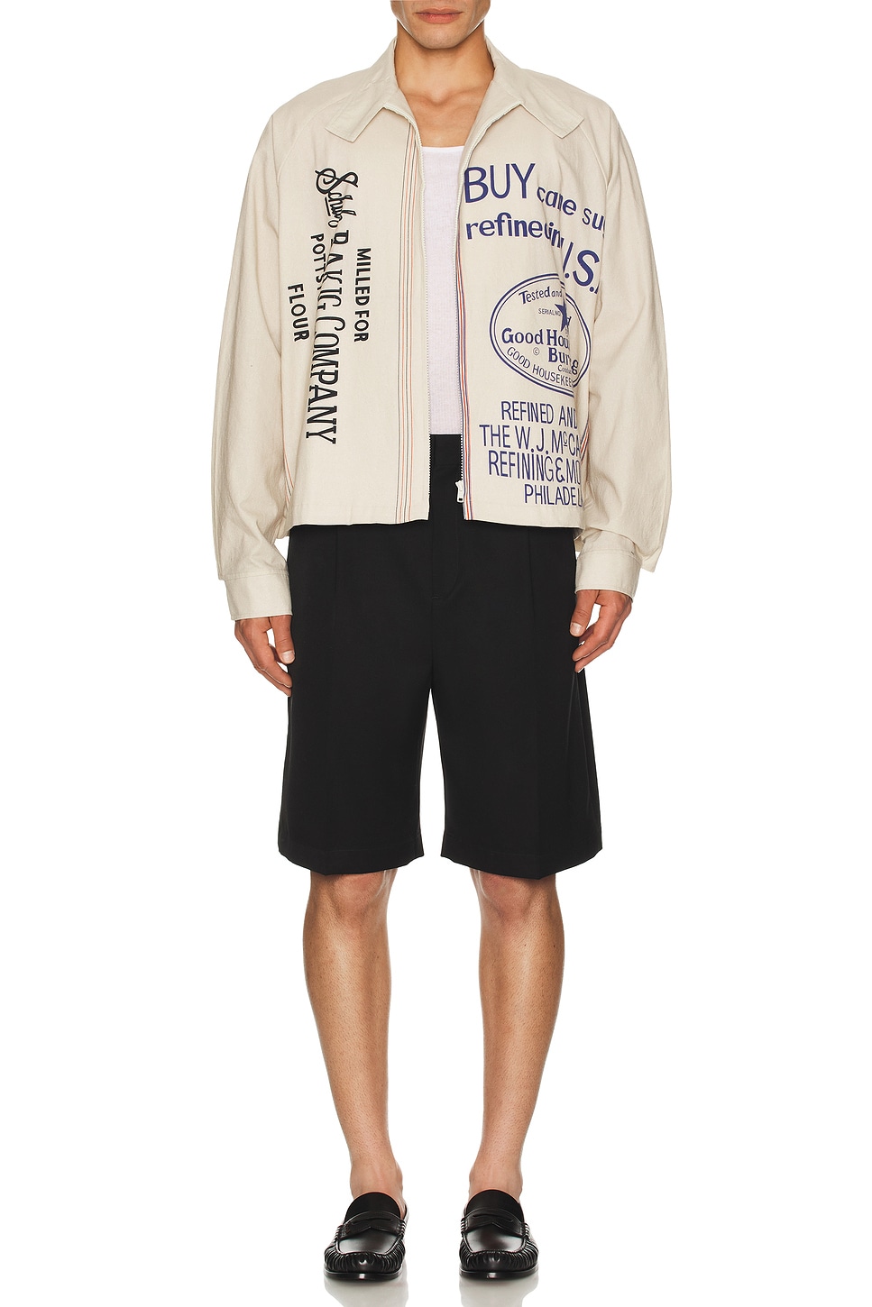 Image 1 of HARAGO Printed Zipper Cropped Jacket in Off White