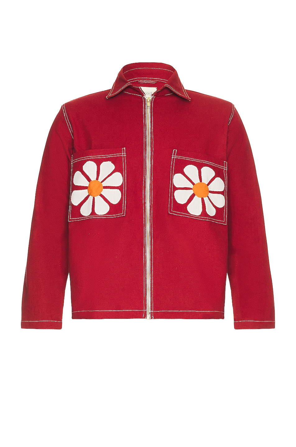 Image 1 of HARAGO Applique Flower Zipper Jacket in Red