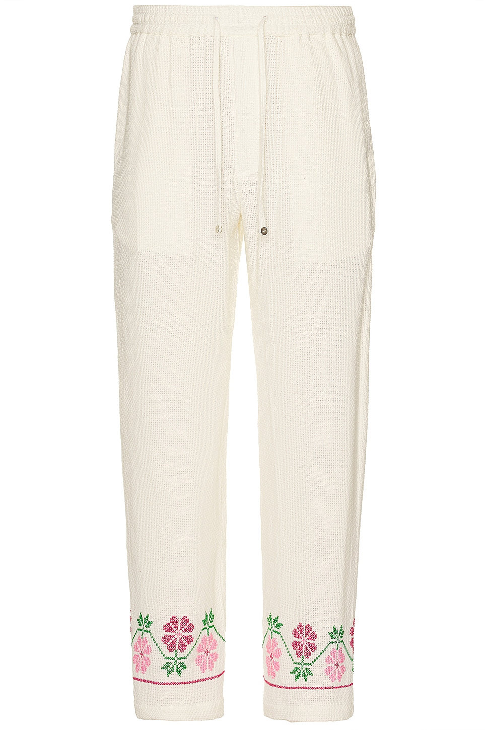Image 1 of HARAGO Floral Embroidered Pants in Off White