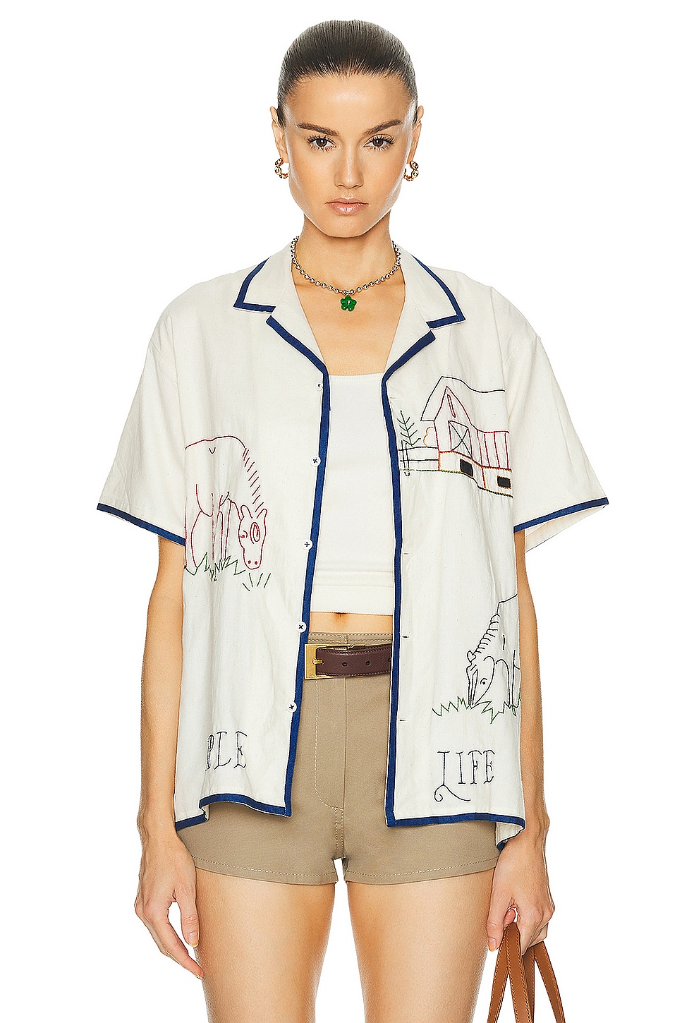 Image 1 of HARAGO Simple Life Short Sleeve Shirt in Off White