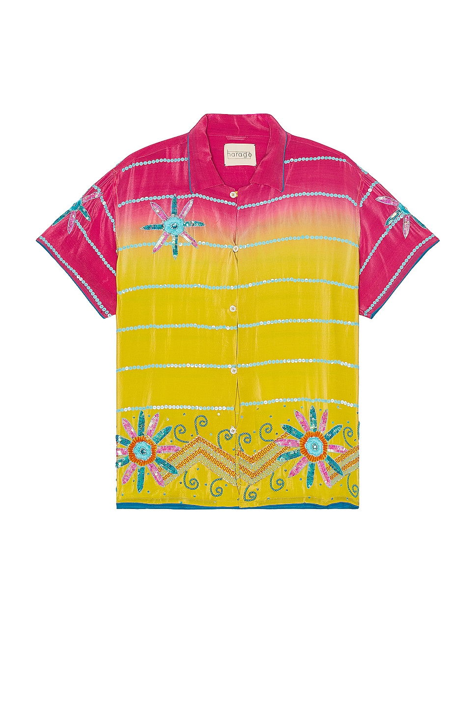 Image 1 of HARAGO Sequin Short Sleeve Shirt in Multi