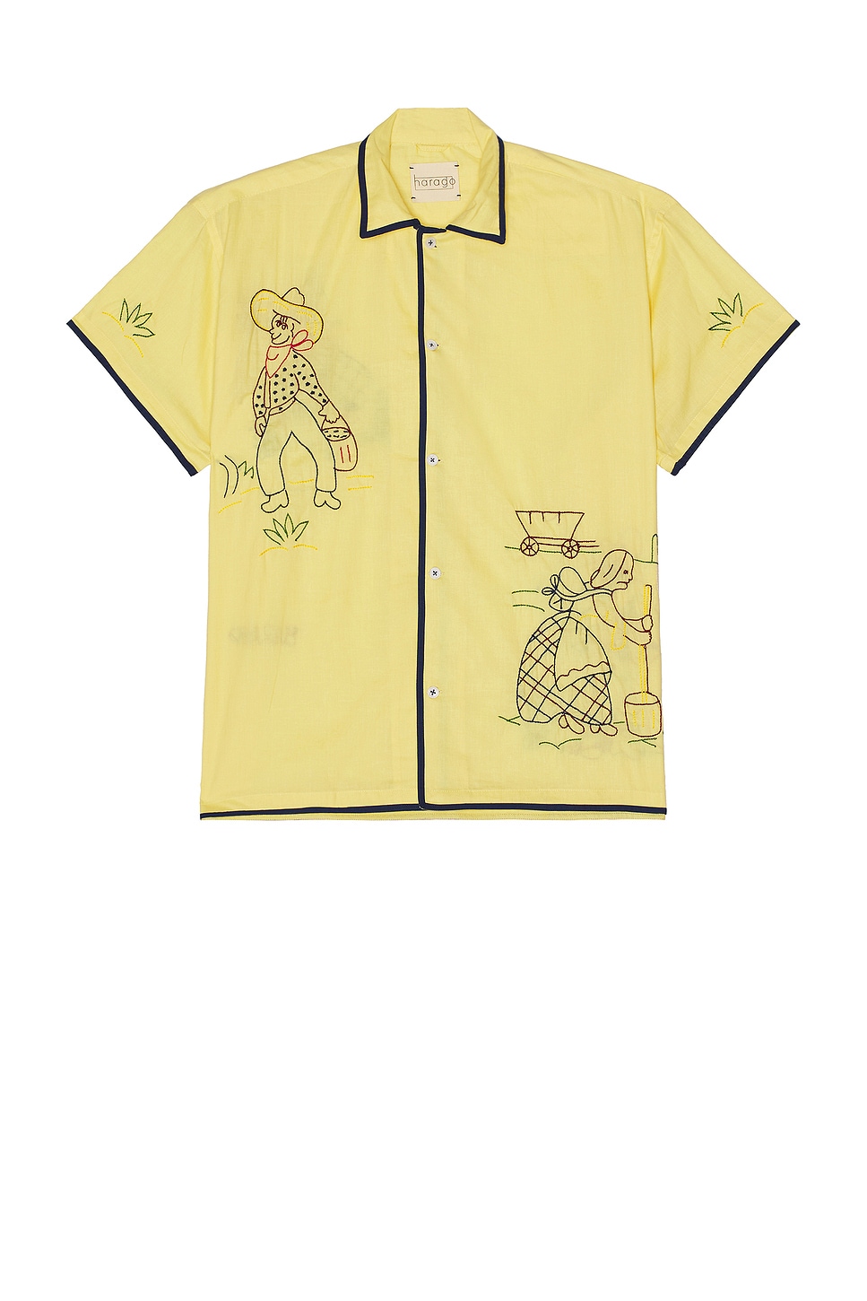 Image 1 of HARAGO Embroidered Short Sleeve Shirt in Yellow