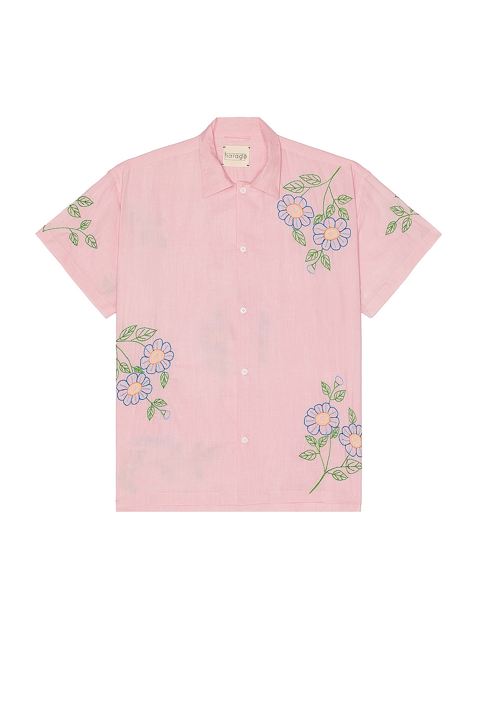 Image 1 of HARAGO Embroidered Short Sleeve Shirt in Pink