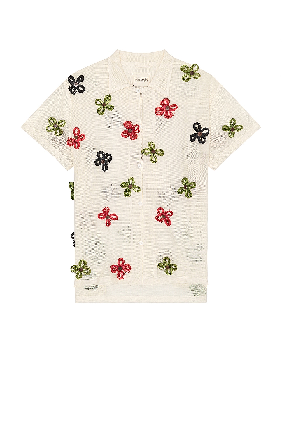 Image 1 of HARAGO 3D Floral Short Sleeve Shirt in Off White
