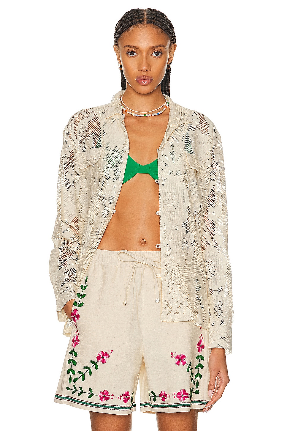 Image 1 of HARAGO Lace Full Sleeve Shirt in Off White