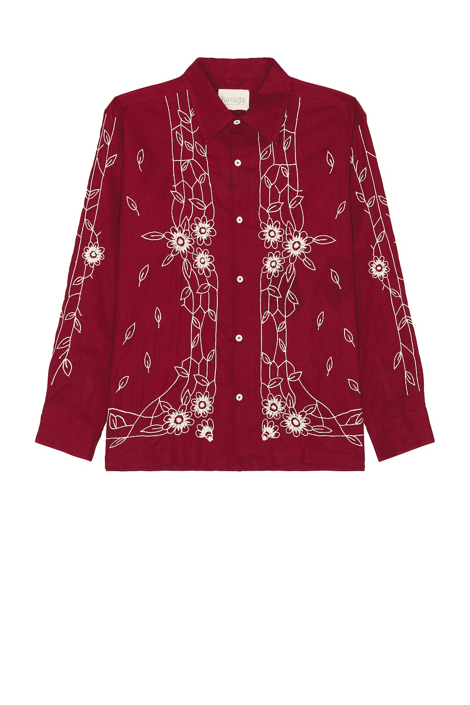 Image 1 of HARAGO Floral Embroidered Shirt in Burgundy