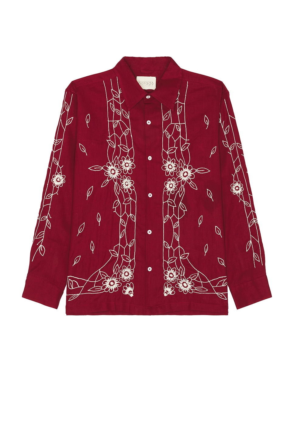 Image 1 of HARAGO Floral Embroidered Shirt in Burgundy