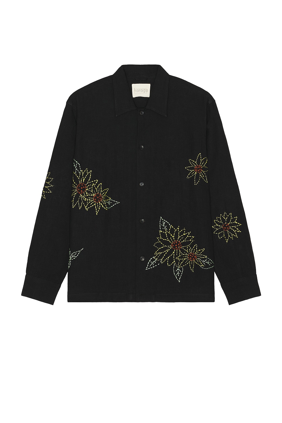 Image 1 of HARAGO Sunflower Embroidered Shirt in Black