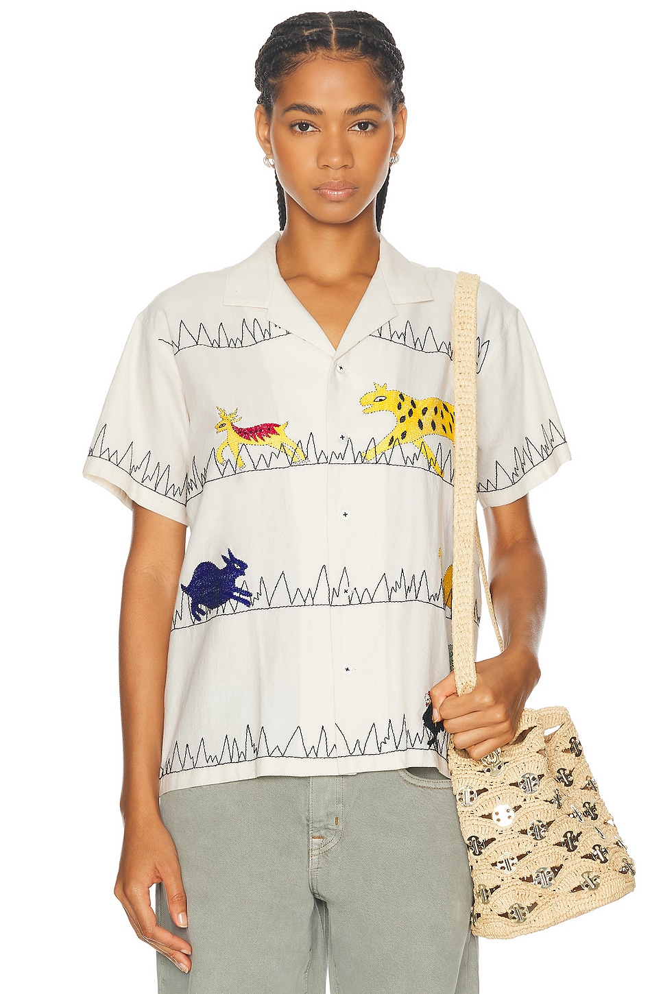 Image 1 of HARAGO Jungle Kantha Shirt in Off white