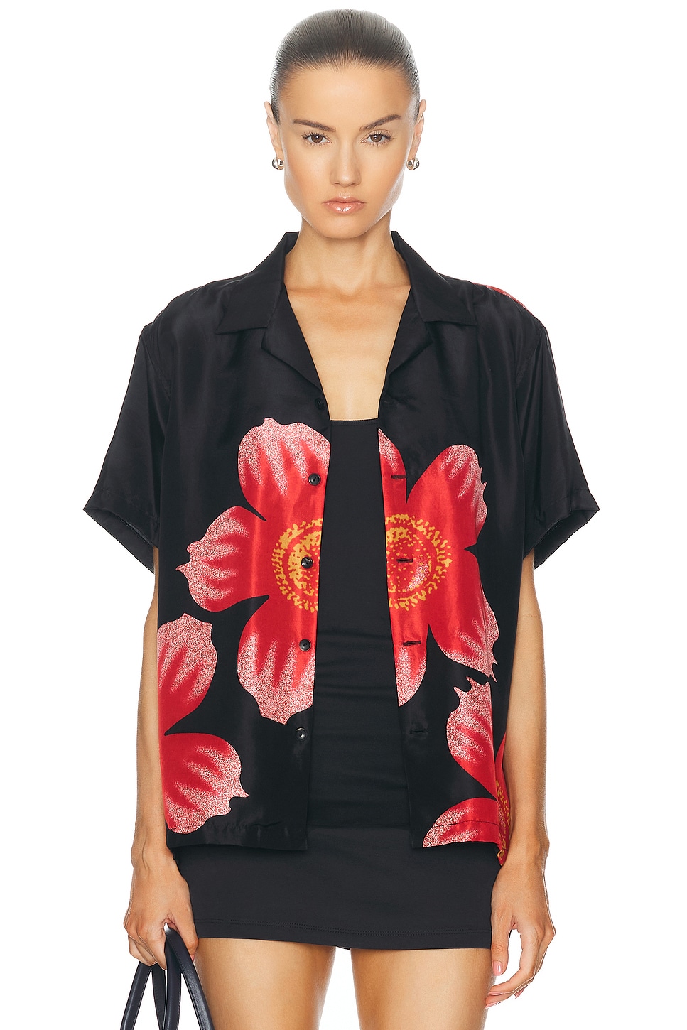 Image 1 of HARAGO Floral Printed Shirt in Black