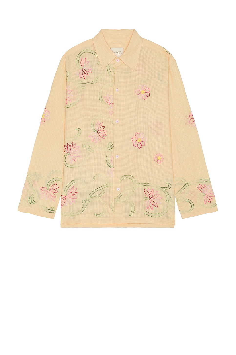 Image 1 of HARAGO Floral Embroidered Shirt in Light Yellow