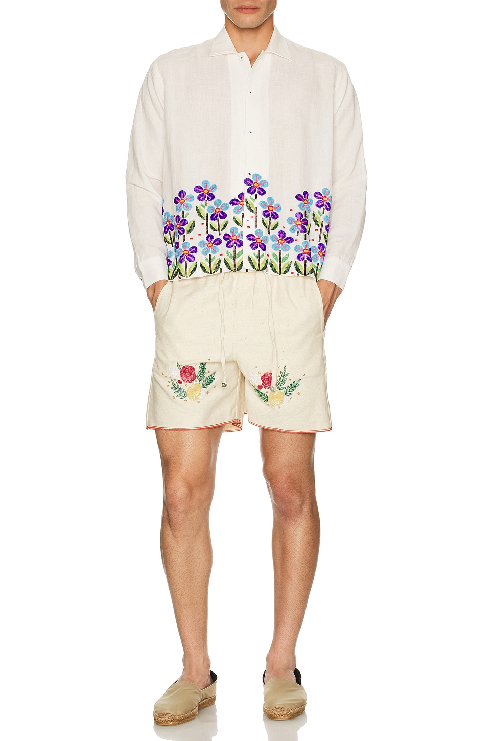 Image 1 of HARAGO Beaded Floral Shirt in White