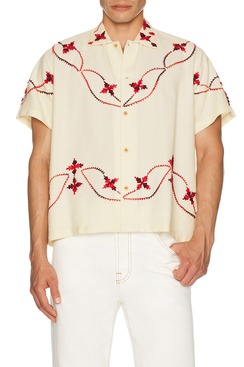 Image 4 of HARAGO Dainty Embroidered Shirt in Off White