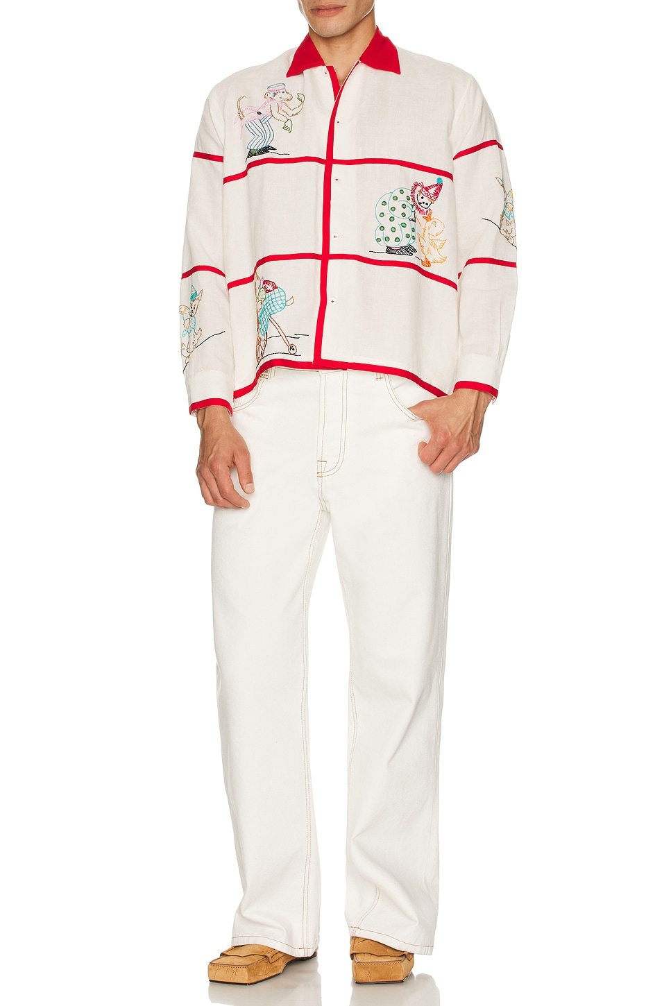 Image 1 of HARAGO Whimsy Embroidered Shirt in White