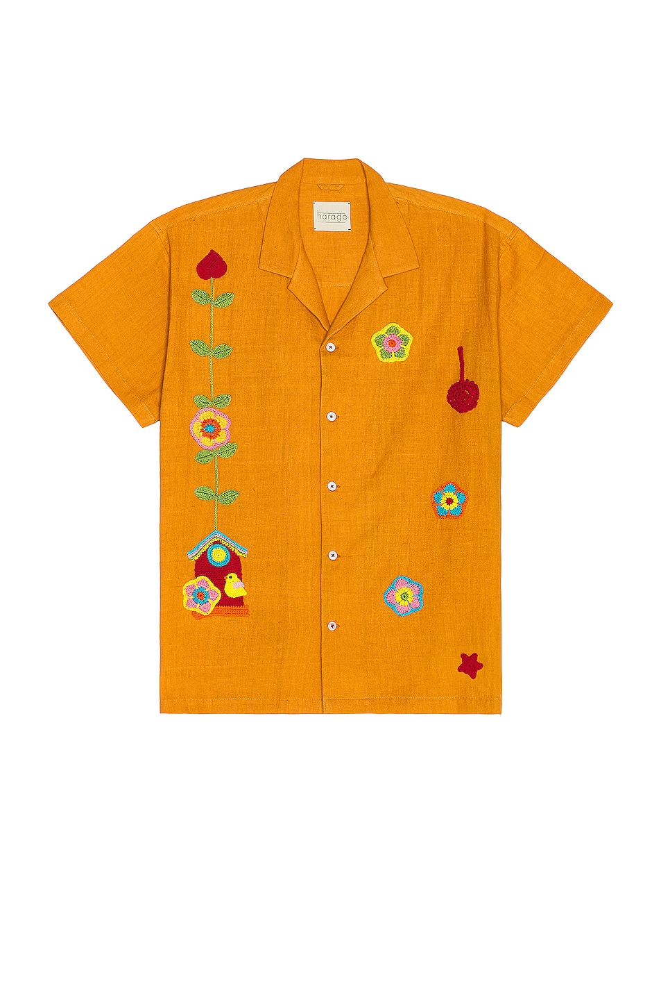 Image 1 of HARAGO Bird House Crochet Shirt in Yellow