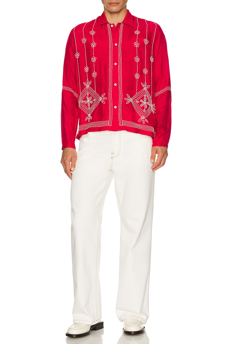 Image 1 of HARAGO White Beadwork Shirt in Pink