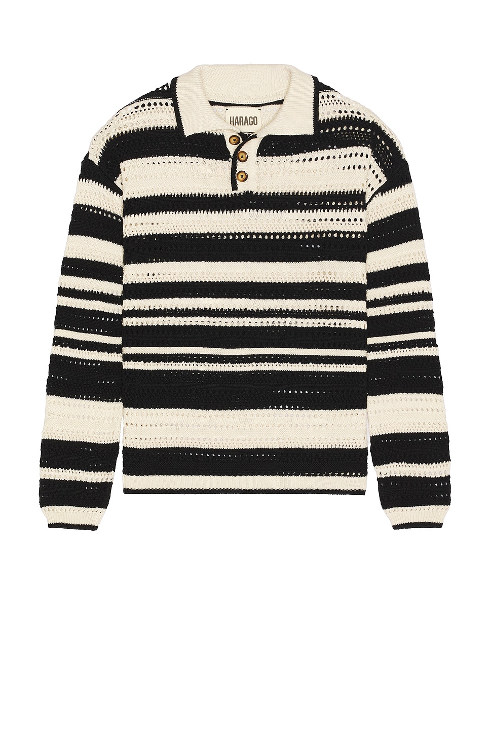 Harago Crochet Long Sleeve Polo Shirt