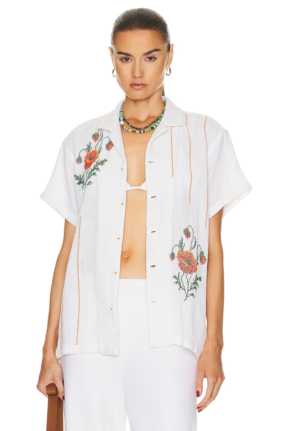 Image 1 of HARAGO Cross Stitch Embroidered Shirt in Off White