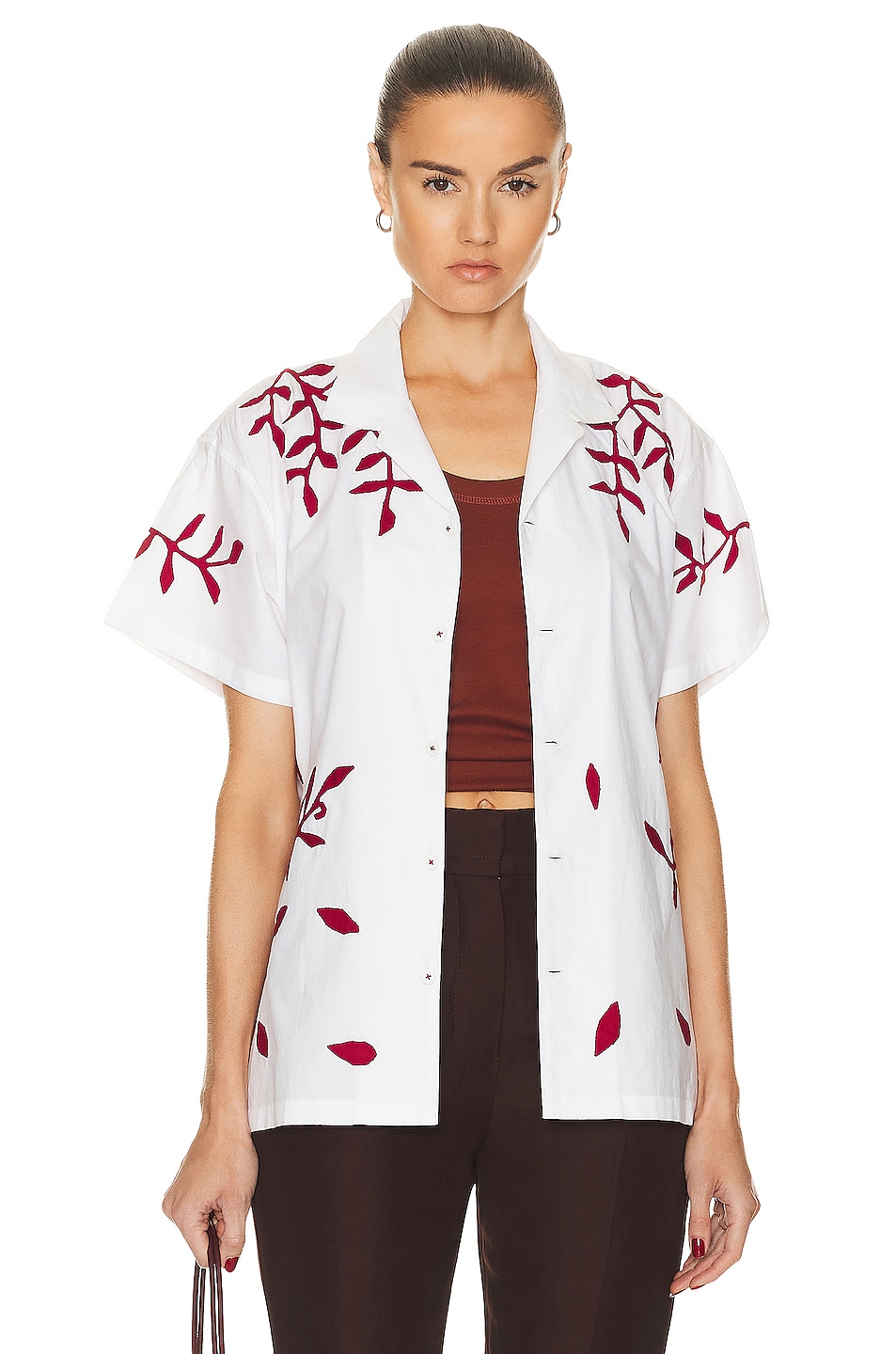 Image 1 of HARAGO Leaves Applique Shirt in White