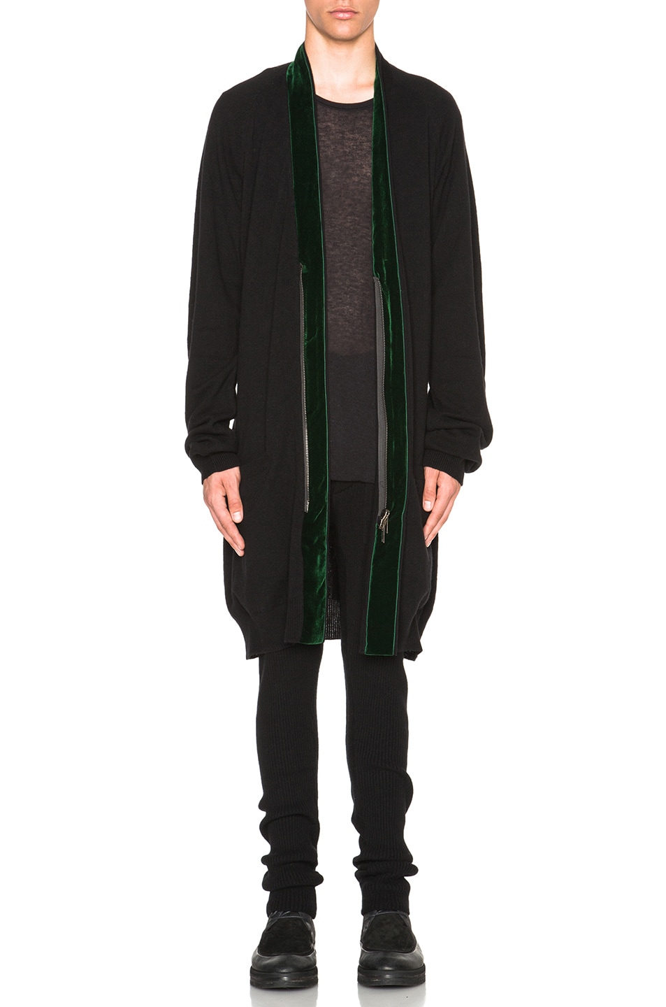 Image 1 of Haider Ackermann Belted Cardigan with Contrast Tape in Black & Forest