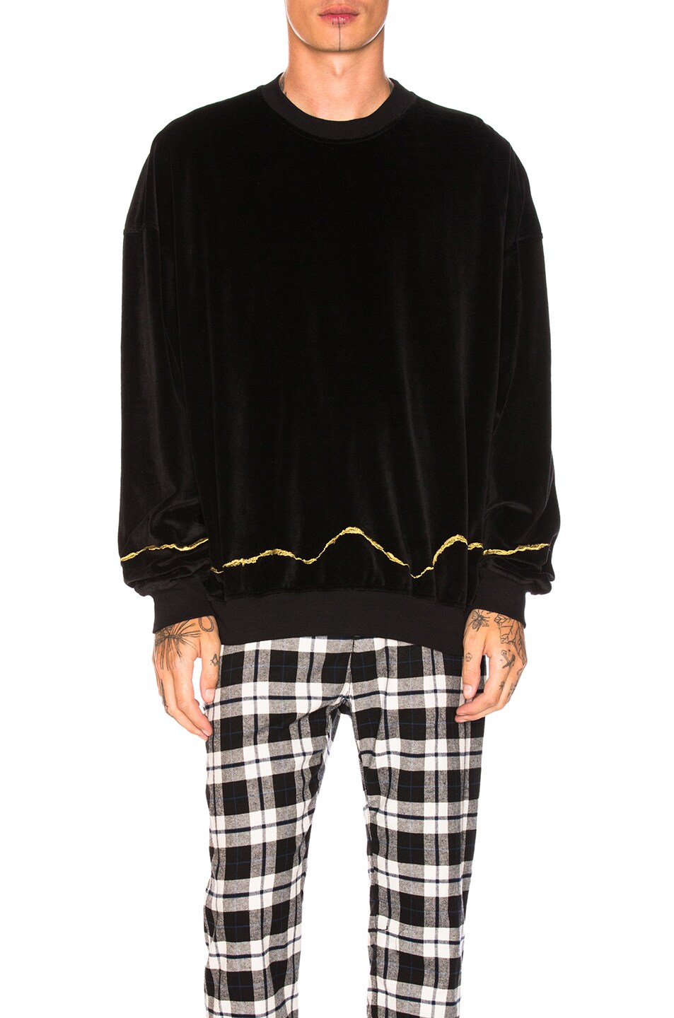 Image 1 of Haider Ackermann Velvet Sweatshirt in Black & Gold