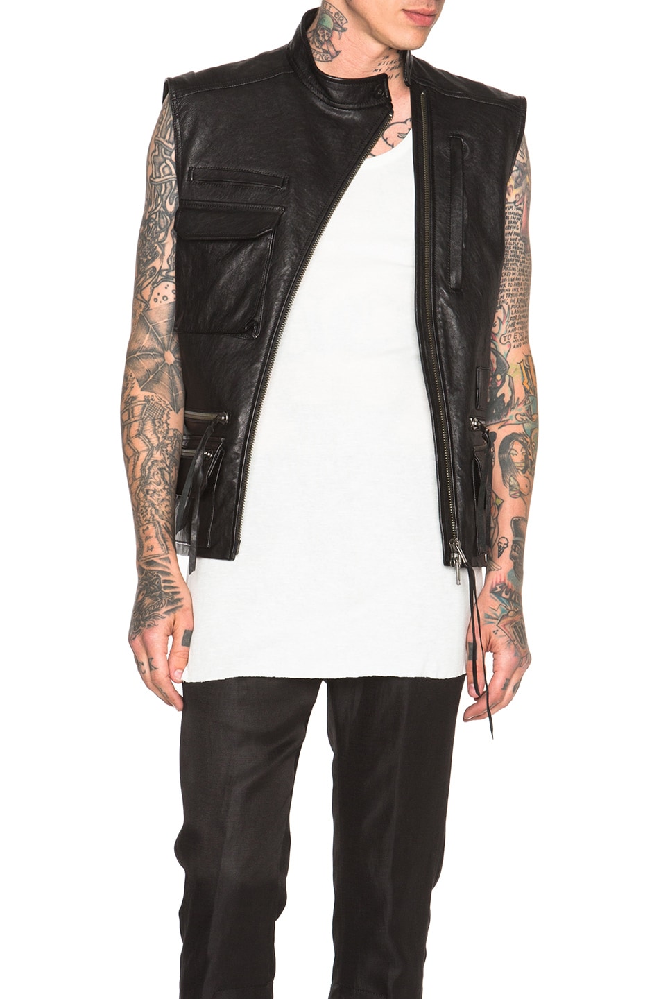 Image 1 of Haider Ackermann Crunched Leather Military Waistcoat in Kasar Black