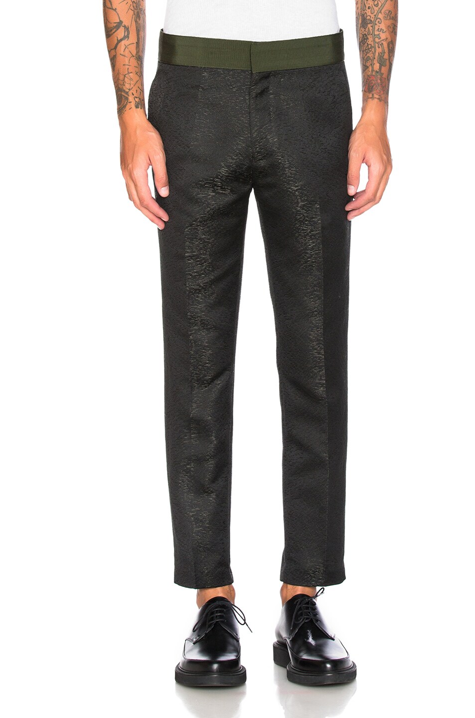 Image 1 of Haider Ackermann Classic Contrast Waistband Trousers in Black & Khaki