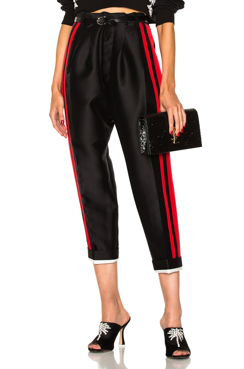 Image 1 of Haider Ackermann Dropped Crotch Trousers in Black & Red