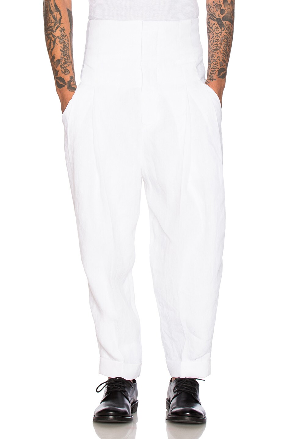 Image 1 of Haider Ackermann High Waist Dropped Crotch Trousers in Umiro Ash White
