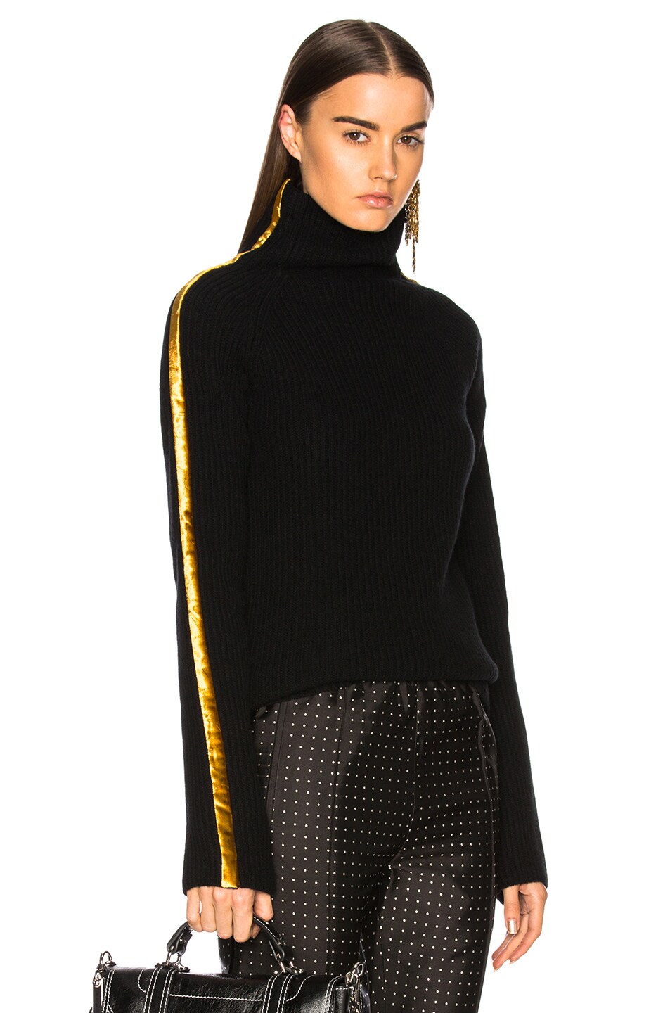 Image 1 of Haider Ackermann Side Band Turtleneck Sweater in Black & Gold