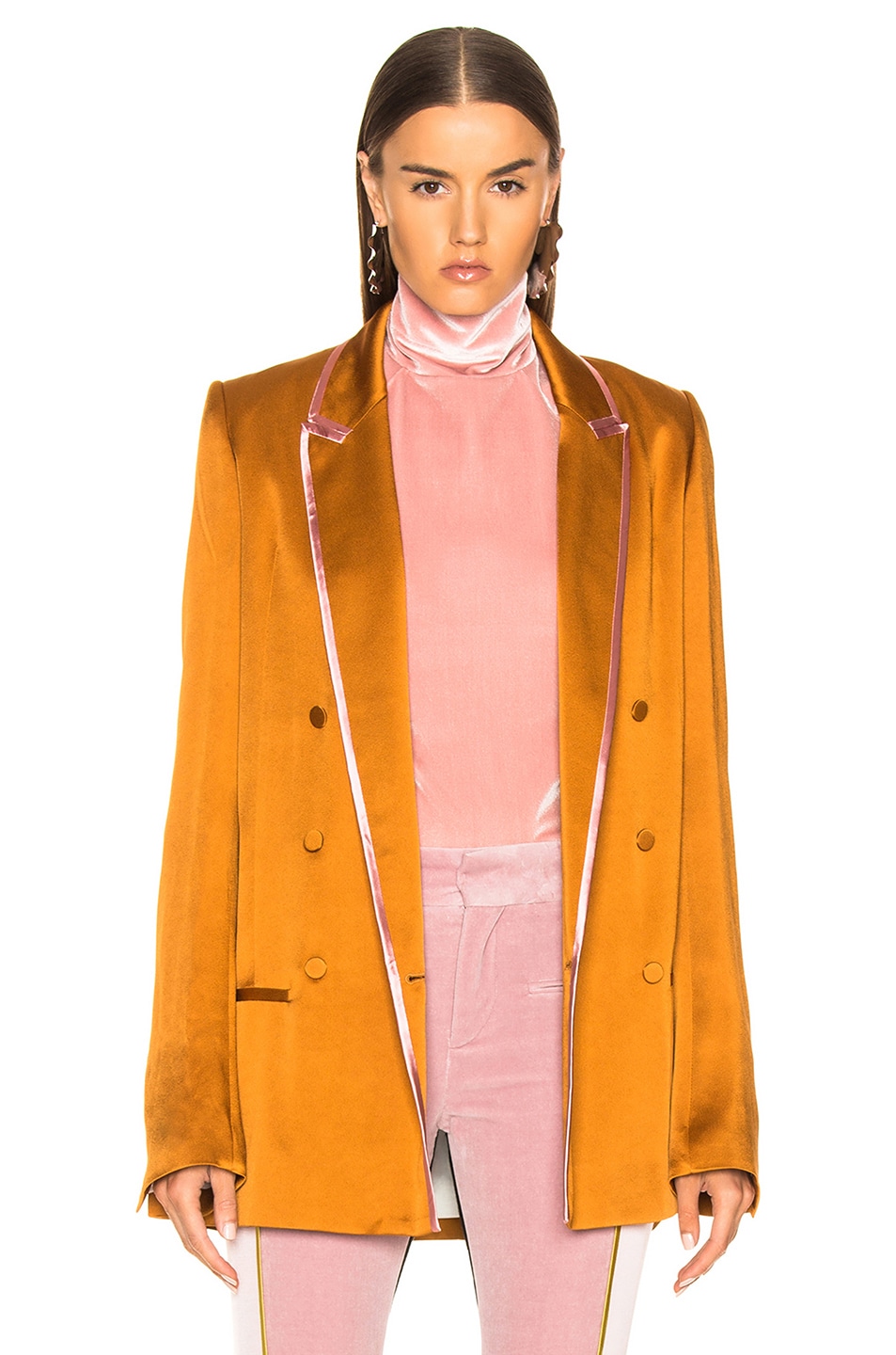 Image 1 of Haider Ackermann Contrast Trim Double Breasted Soft Blazer in Copper & Rose