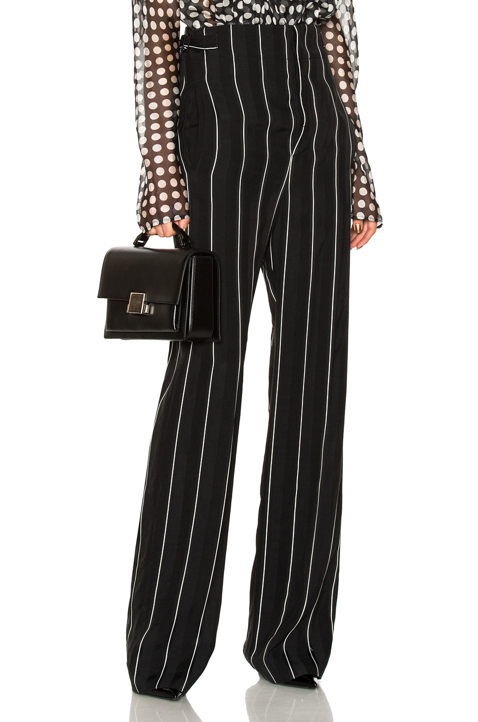 Image 1 of Haider Ackermann Striped High Waisted Wide Leg Trousers in Black