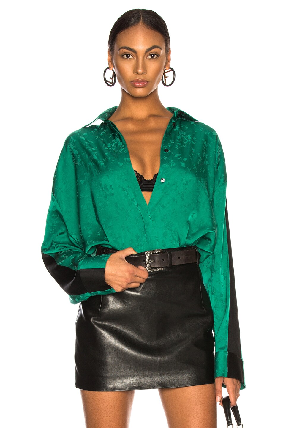 Image 1 of Haider Ackermann Classic Shirt in Gaura Emerald & Kuiper Shiny Black