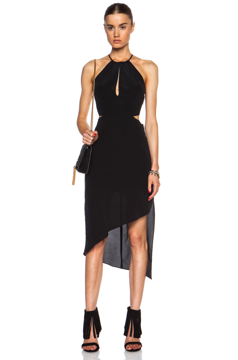 Image 1 of Haute Hippie Twist Back Silk Dress with Side Cut Outs in Black