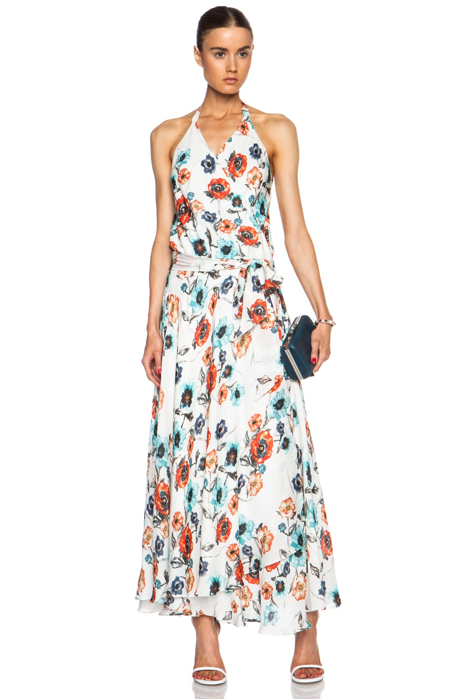Image 1 of Haute Hippie Printed Strap Back Silk Gown in Swan Multi