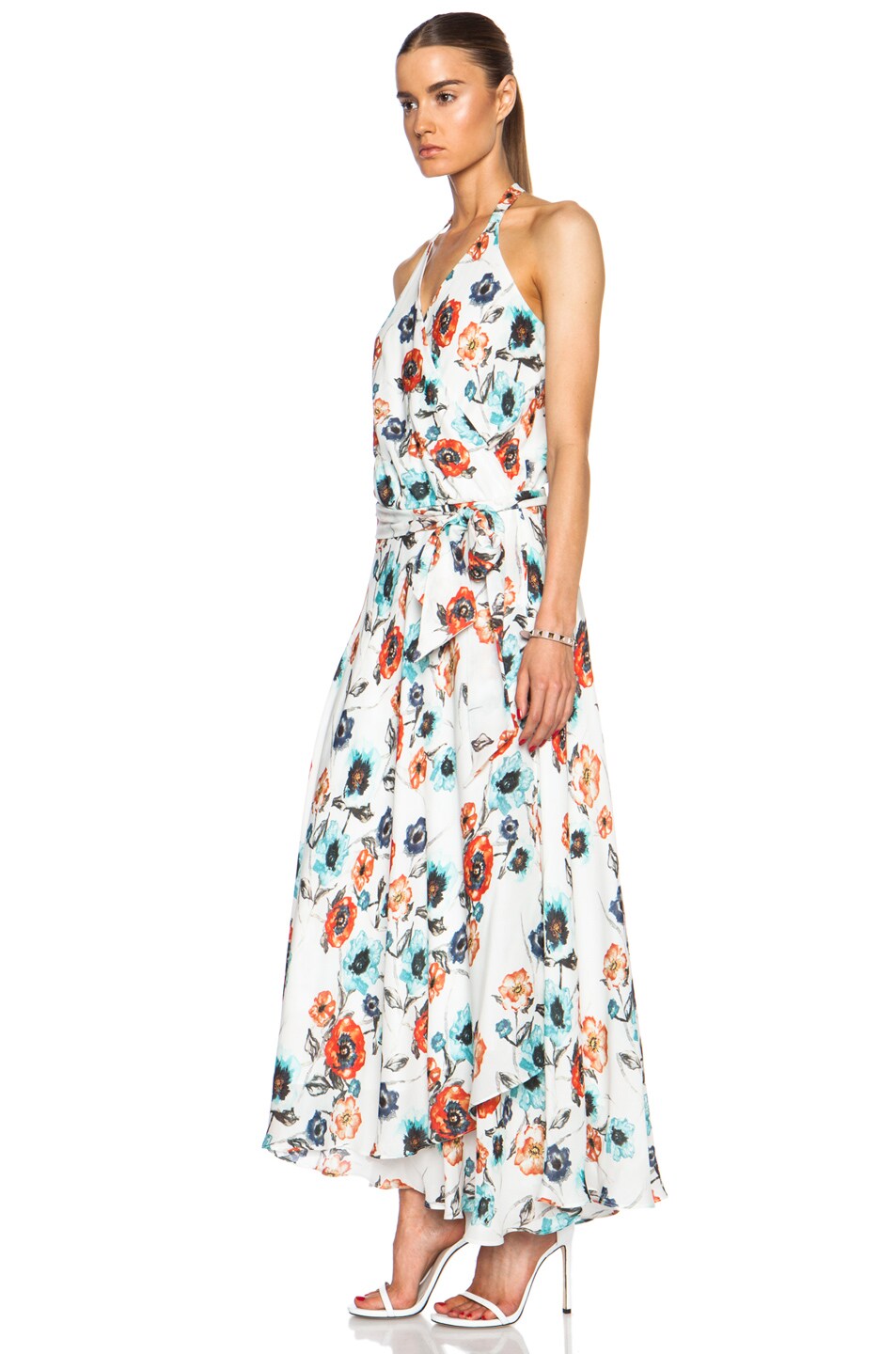 Haute Hippie Printed Strap Back Silk Gown in Swan Multi | FWRD