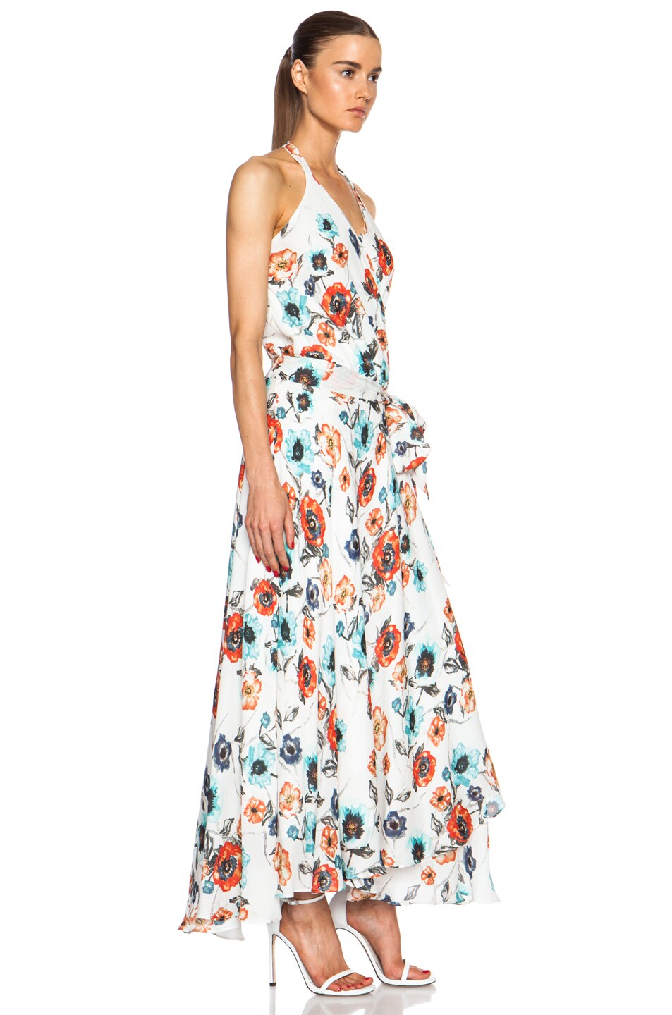 Haute Hippie Printed Strap Back Silk Gown in Swan Multi | FWRD