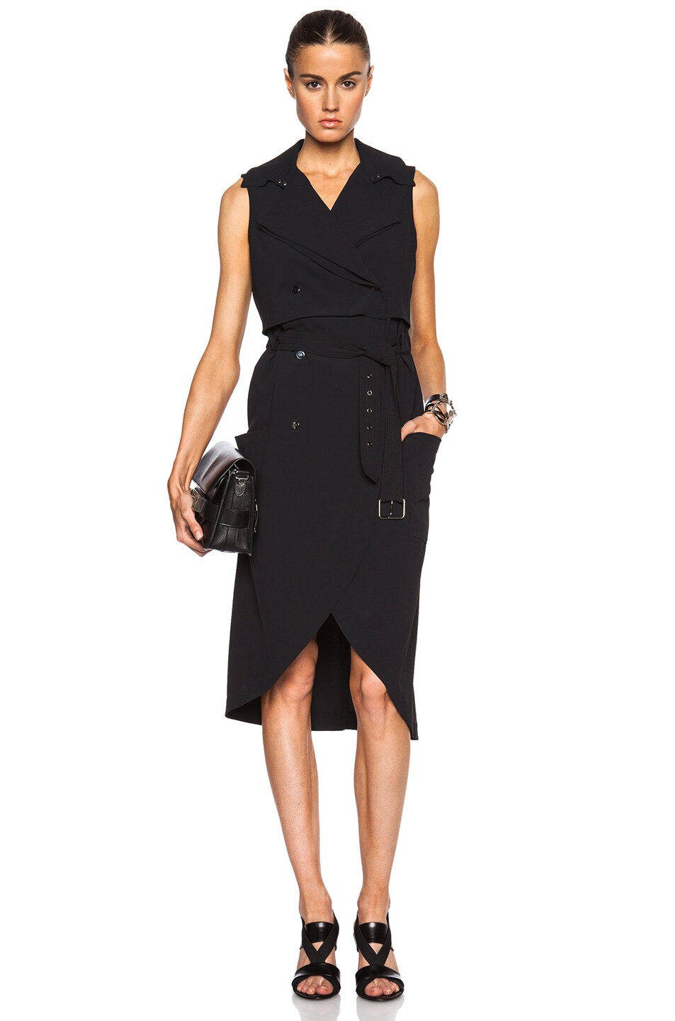 Image 1 of Haute Hippie Tie Front Trench Dress with Asymmetric Hem in Black