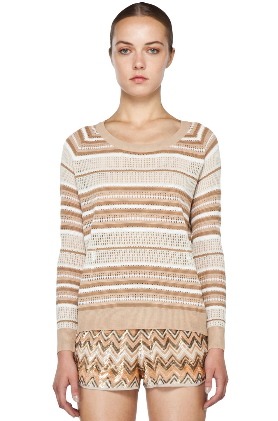 Image 1 of Haute Hippie Pullover Pointelle Sweater in Buff