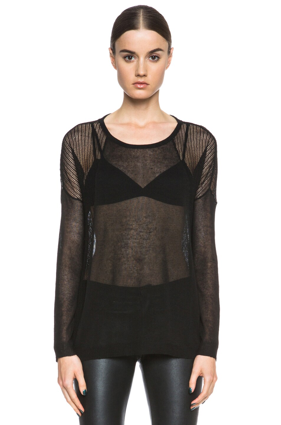 Image 1 of Haute Hippie Oversized Viscose-Blend Sweater with Mesh in Black