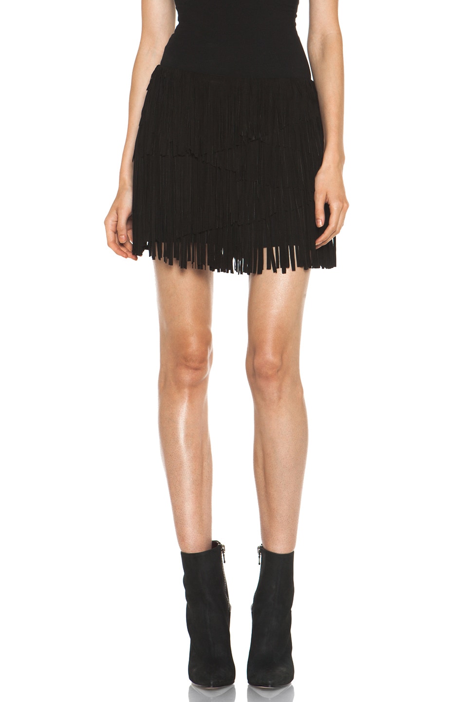 Image 1 of Haute Hippie Suede Asymmetrical Tiered Skirt in Black