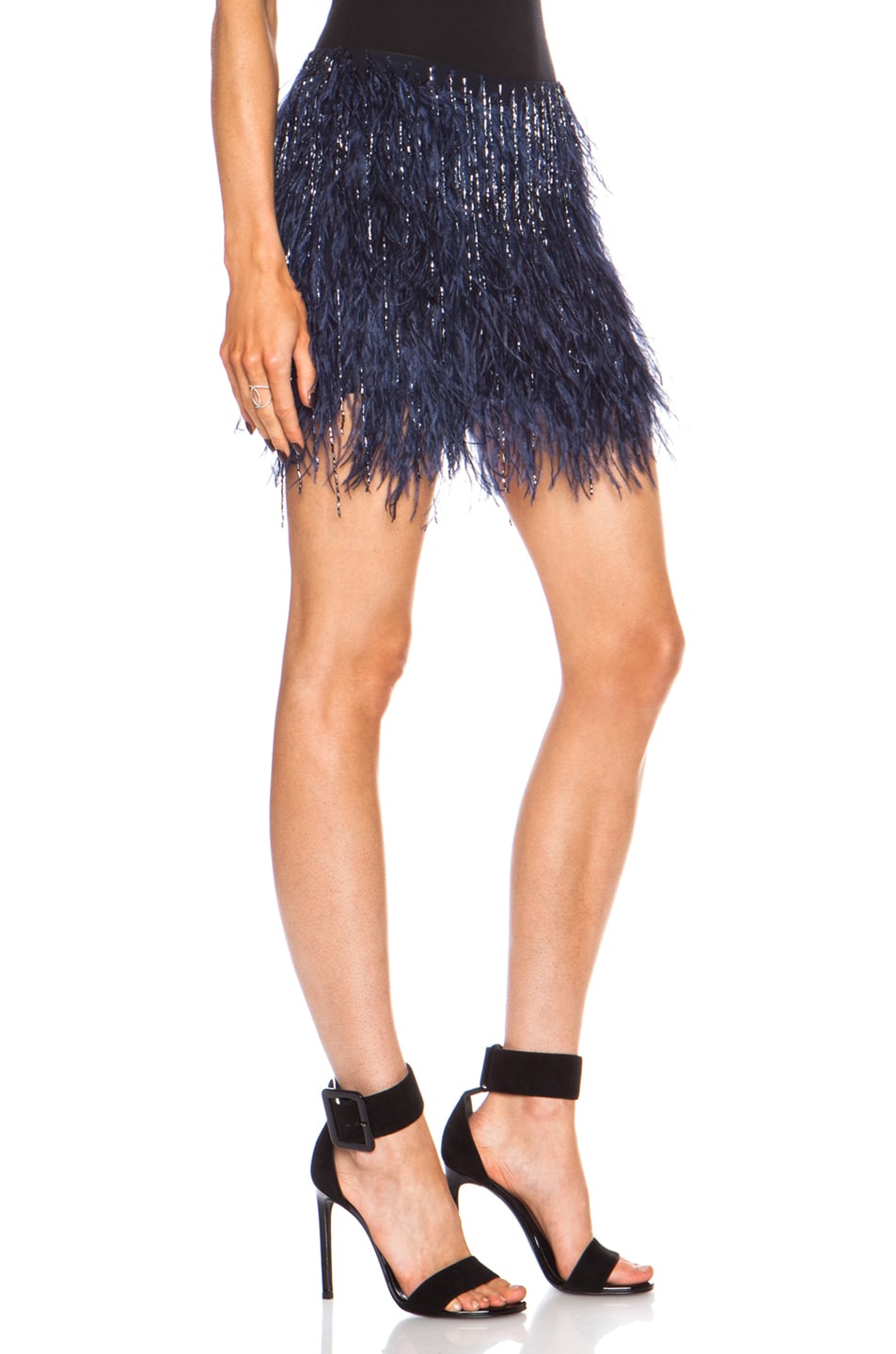 Haute Hippie Ostrich Feather Mini Silk Skirt in Midnight FWRD