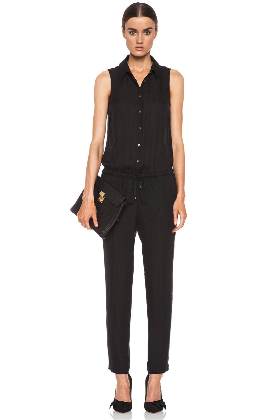 Image 1 of Haute Hippie Button Down Muscle Silk Jumpsuit in Black