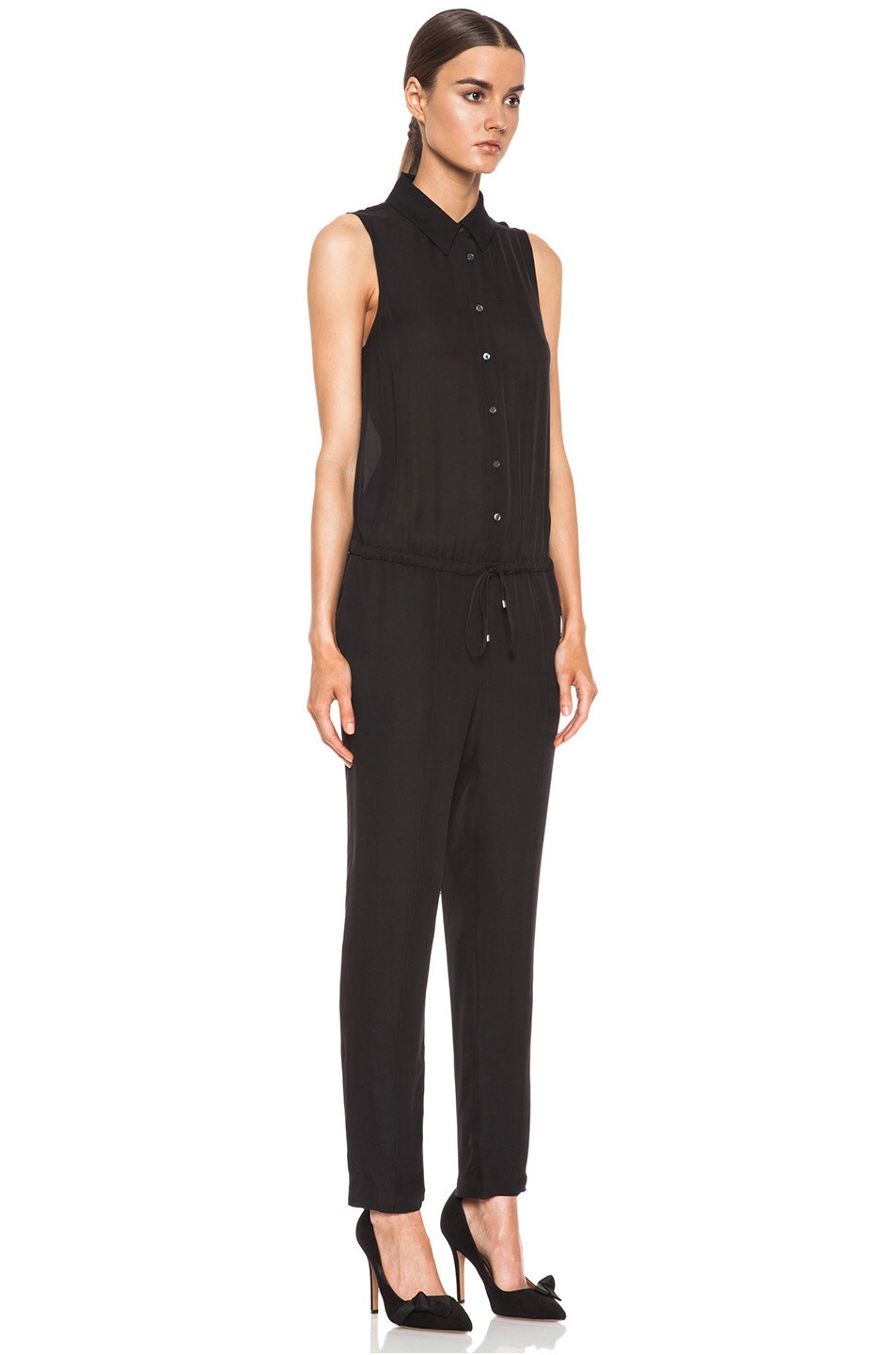 Haute Hippie Button Down Muscle Silk Jumpsuit in Black | FWRD